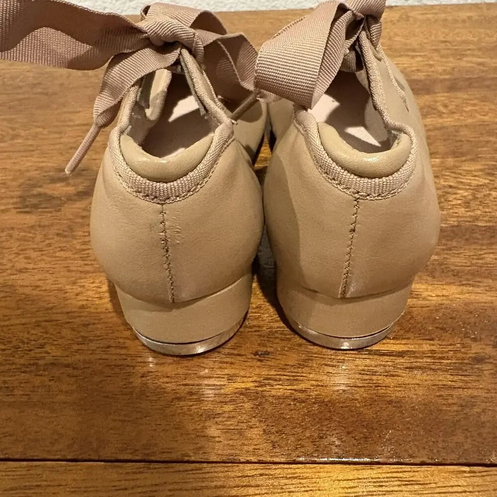 Capezio Tap Shoes‎ Girls Size 10.5 Wide Tan Mary Jane Tele Tone Ribbon Dance